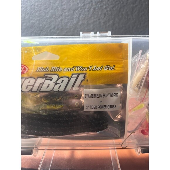Berkley PowerBait 5 Watermelon Shaky Worms + 3 Tiger Power Grubs - Picture 3 of 5